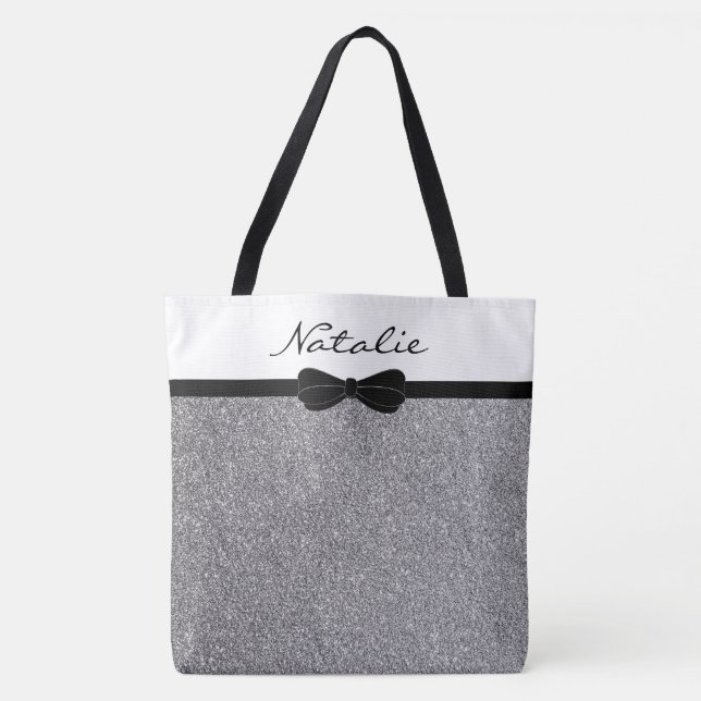 Glitter Silver Black  Personalized Shopping Tote Bag (Front)