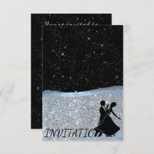 Glitter Silver Blue Night Sky Starry Dance Party Invitation