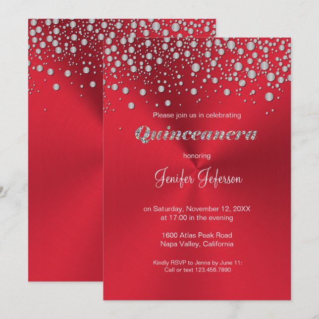 Glitter silver confetti Quinceanera Invitation (Front/Back)