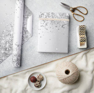 Glitter silver confetti sparkle Christmas Xmas Wrapping Paper
