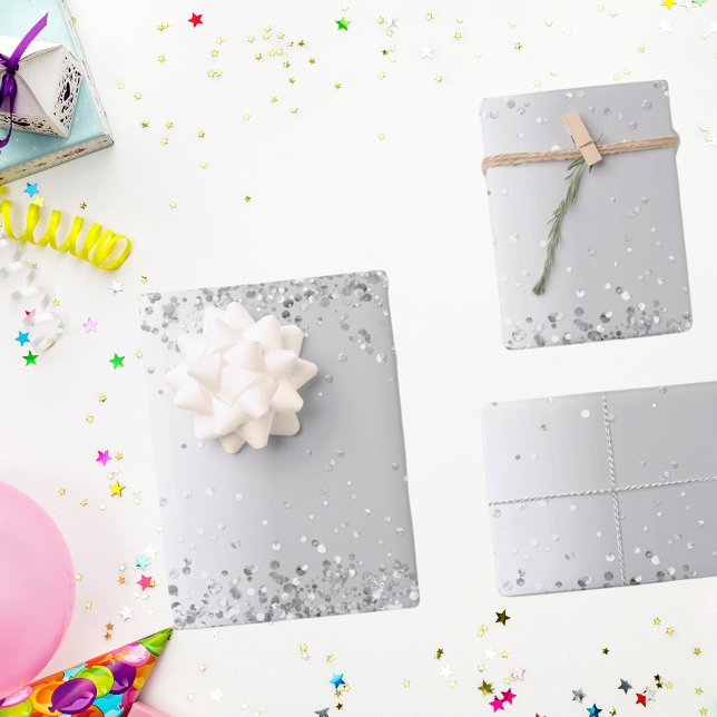 Glitter silver confetti sparkle Christmas Xmas Wrapping Paper Sheet (Creator Uploaded)