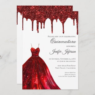 Glitter silver dripping Quinceanera Invitation