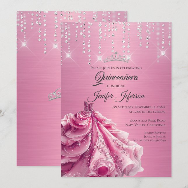 Glitter silver dripping Quinceanera Invitation (Front/Back)