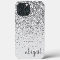 Glitter Silver Elegant Modern Monogram Name