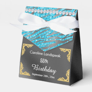 Glitter Silver Foil Blue Zebra Print Birthday Favour Box