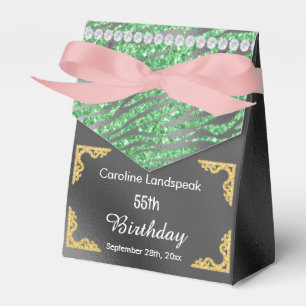 Glitter Silver Foil Green Zebra Print Birthday Favour Box