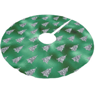 Glitter Silver Green Tree Pattern Chic Trendy Brushed Polyester Tree Skirt