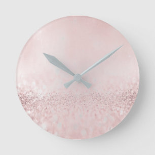 Glitter Silver Grey Minimal Metallic Bean Blush Round Clock
