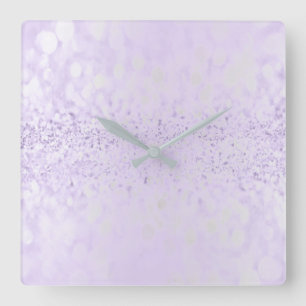 Glitter Silver Grey Minimal Metallic Purple Plum Square Wall Clock