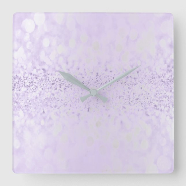 Glitter Silver Grey Minimal Metallic Purple Plum Square Wall Clock (Front)