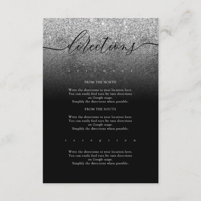 Glitter Silver  Modern Simple Wedding Directions Enclosure Card (Front)