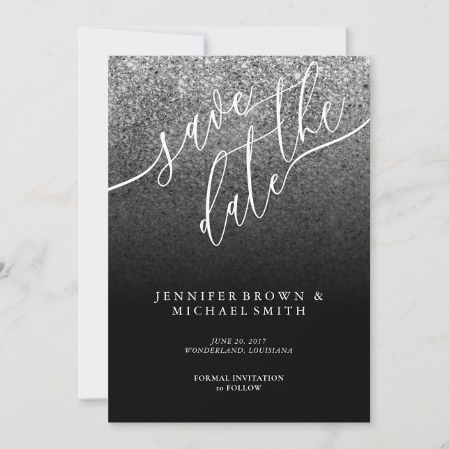 Glitter Silver Modern Wedding Save the DATE (Front)