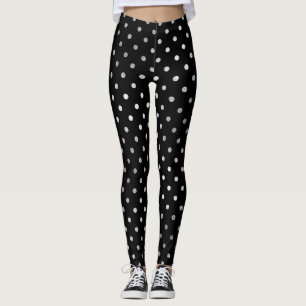 Glitter Silver Polka Dots  Black Delicate Sparkly Leggings
