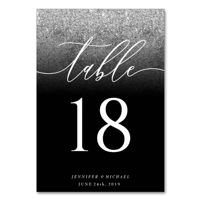 Glitter Silver Simple Seat Plan Modern Signature Table Number (Front)