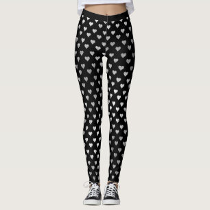 Glitter Silver Small Hearts Black Delicate Sparkly Leggings