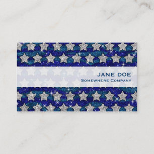 Glitter Silver Stars Glitter Blue Waves Sparkle Business Card