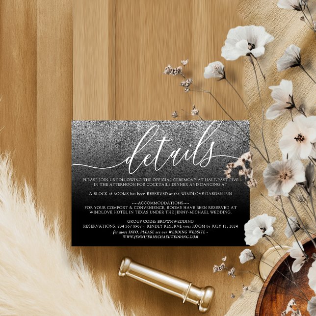 Glitter Silver Wedding Accommodation Details RSVP Card (Creator Uploaded)