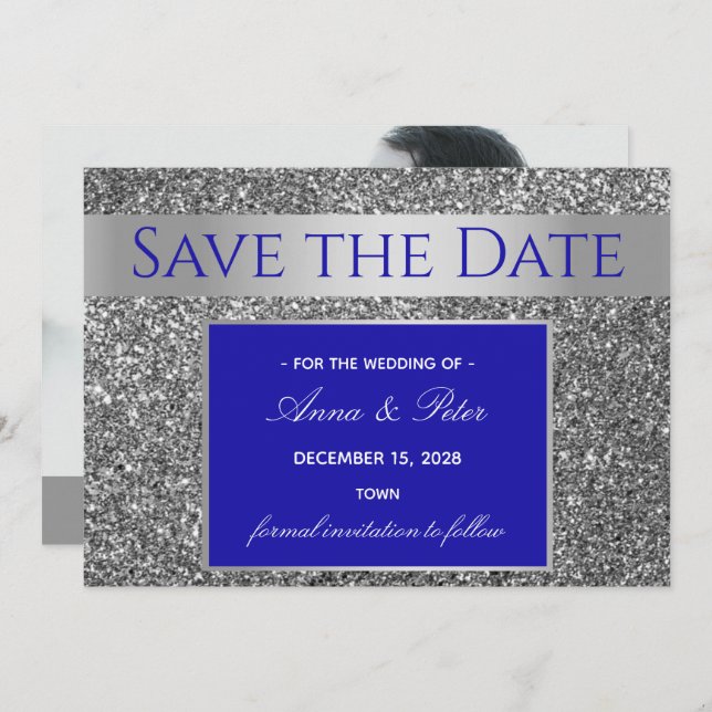 Glitter Silver Wedding Save The Date (Front/Back)