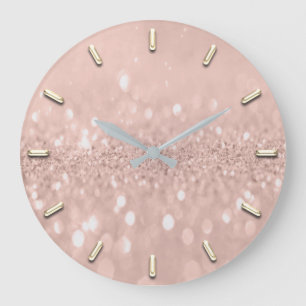 Glitter Skinny Rose Silver Grey Metallic Lux Large Clock