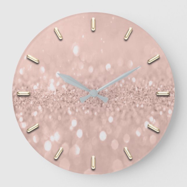 Glitter Skinny Rose Silver Grey Metallic Lux Large Clock (Front)