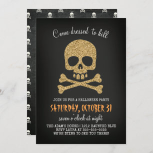 Glitter Skull Halloween Party Invitation