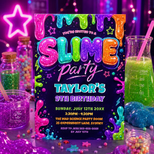 Glitter Slime Neon Birthday Party Invitation