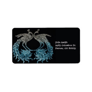 Glitter Sliver and Blue Peacock Label