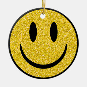 Glitter Smiley Face Ceramic Ornament