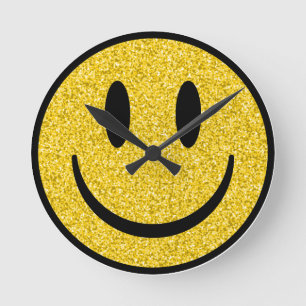 Glitter Smiley Face Round Clock