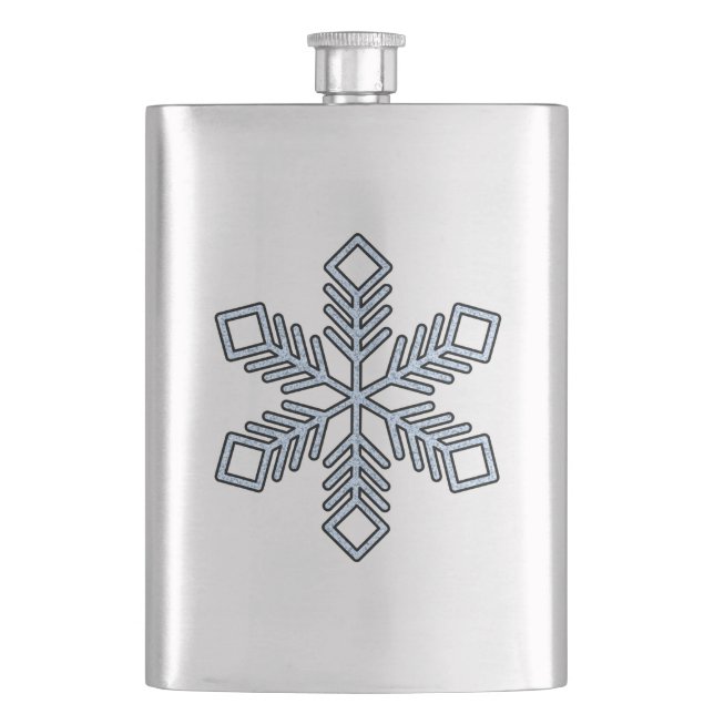Glitter Snowflake - Baby Blue Branches Hip Flask (Front)