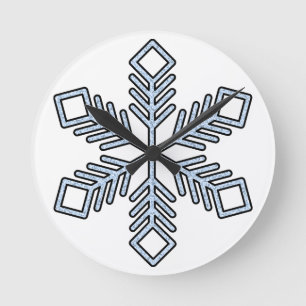 Glitter Snowflake - Baby Blue Branches Round Clock