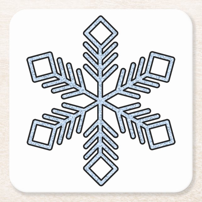 Glitter Snowflake - Baby Blue Branches Square Paper Coaster (Front)