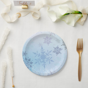 Glitter Snowflake Snowy Mountain Winter  Paper Plate