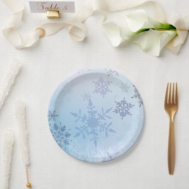 Glitter Snowflake Snowy Mountain Winter  Paper Plate (Wedding)