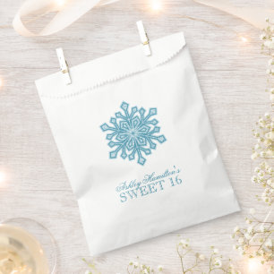 Glitter Snowflake Teal Sweet 16 Winter Wonderland Favour Bag