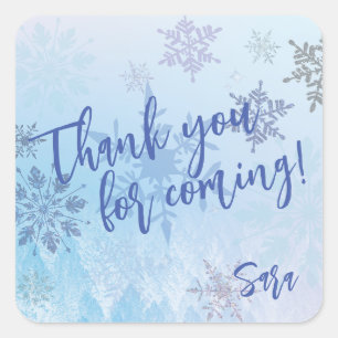 Glitter Snowflake Winter Thank You for Coming Square Sticker