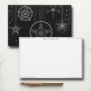Glitter Snowflakes Black White Elegant Classy Chic Stationery