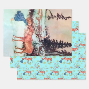 Glitter Snowflakes Gerda and The Reindeer Pattern Wrapping Paper Sheet