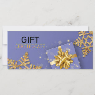 Glitter Snowflakes Gold Gift Bow Blue Gift Card