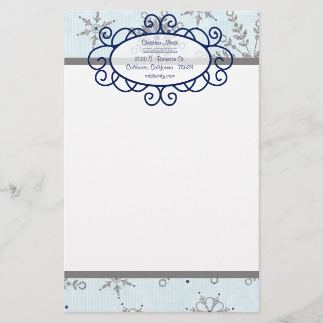 Glitter Snowflakes Letterhead Stationery (Front)