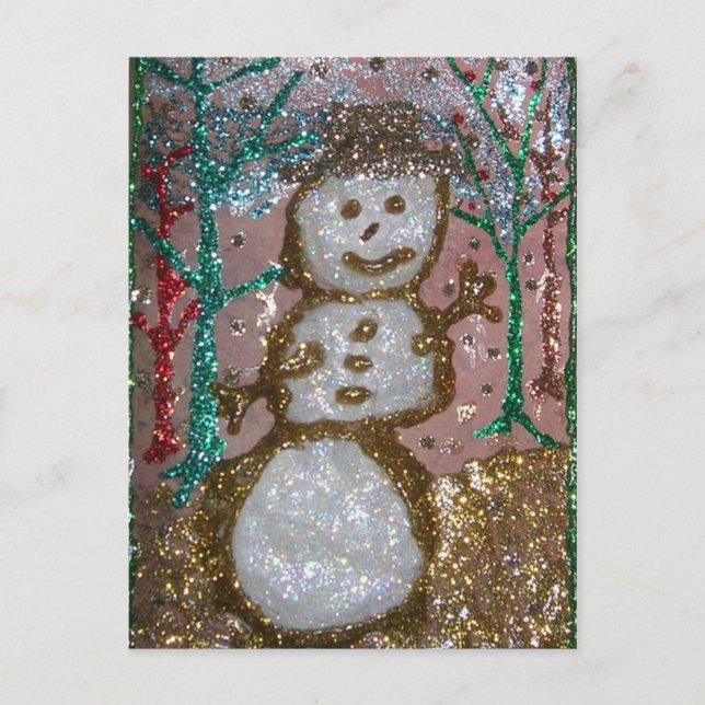 Glitter Snowman 3D Collage Holiday Postcard (Front)