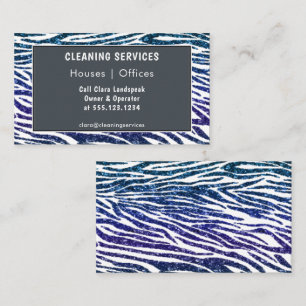 Glitter Sparkle Blue Zebra Print Cleaning Services Business Card