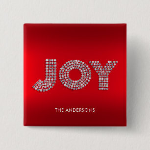 Glitter Sparkle Diamond Christmas JOY Custom Name 15 Cm Square Badge
