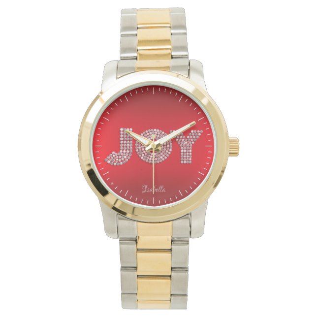 Glitter Sparkle Diamond Christmas JOY Custom Name Watch (Front)