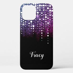 Glitter Sparkle Dripping Rain Purple Pink Ombre iPhone 12 Case
