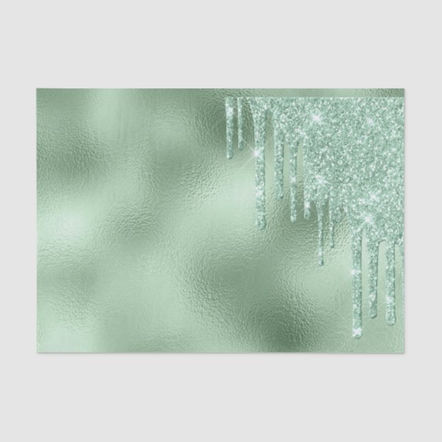 Glitter Sparkle Drips Mint Green foil Tissue Paper (Front)