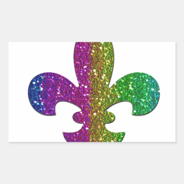 Glitter Sparkle Fleur De Lis Multi Colour add name Rectangular Sticker (Front)