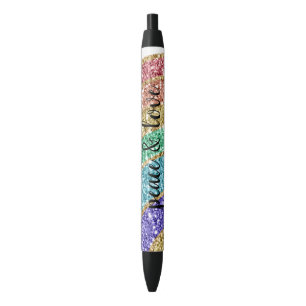 Glitter Sparkle Gold Rainbow personalized Black Ink Pen