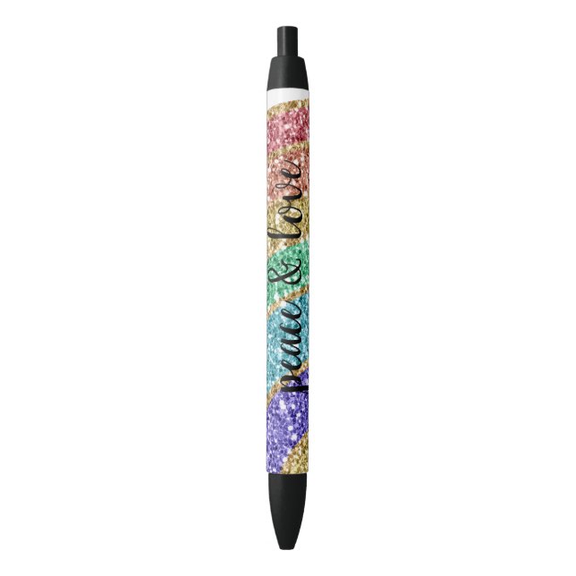 Glitter Sparkle Gold Rainbow personalized Black Ink Pen (Front Vertical)
