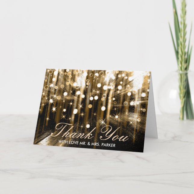 Glitter Sparkle Lights Confetti Wedding Thank You Card (Front)